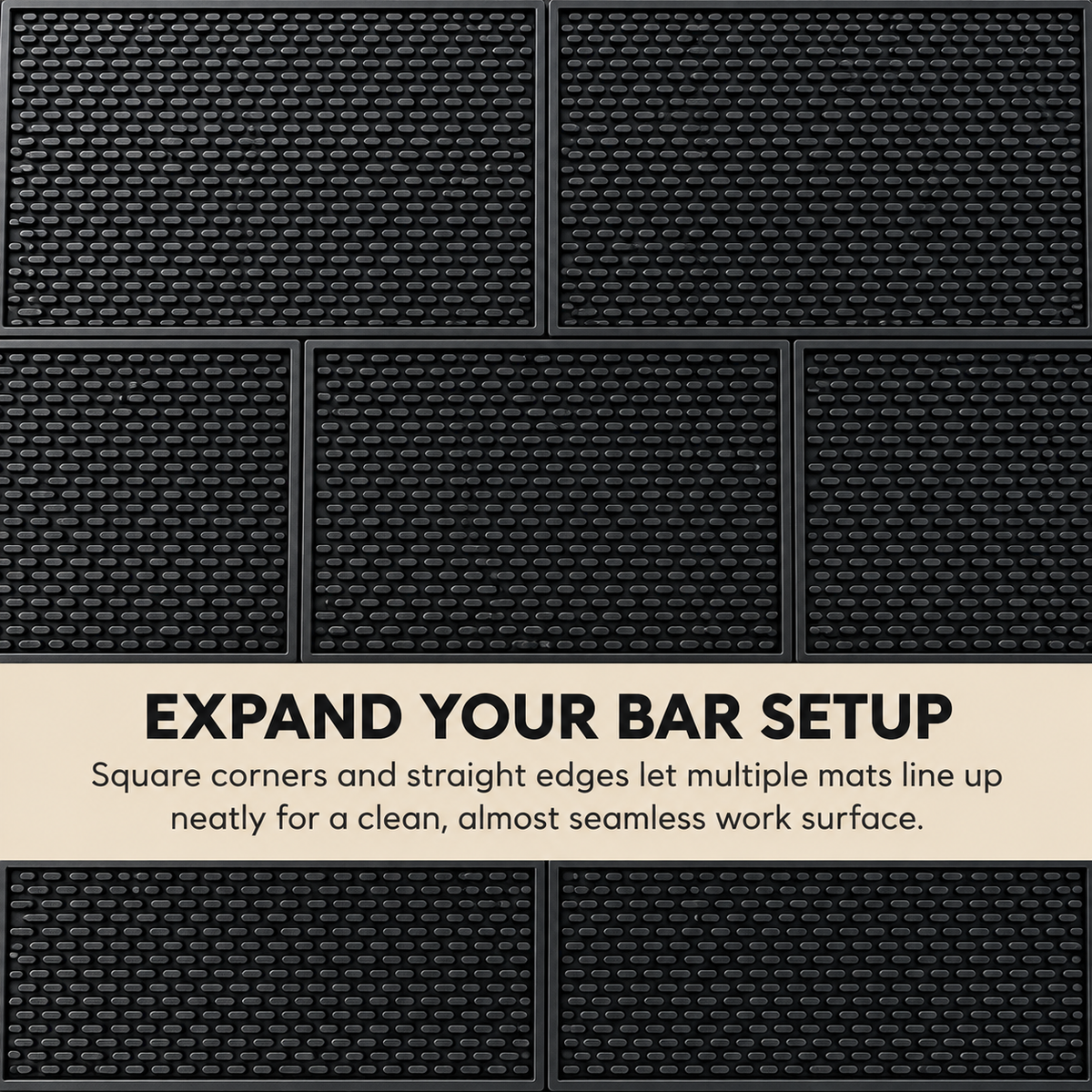 Several bar mats lined up side by side to expand a bar setup