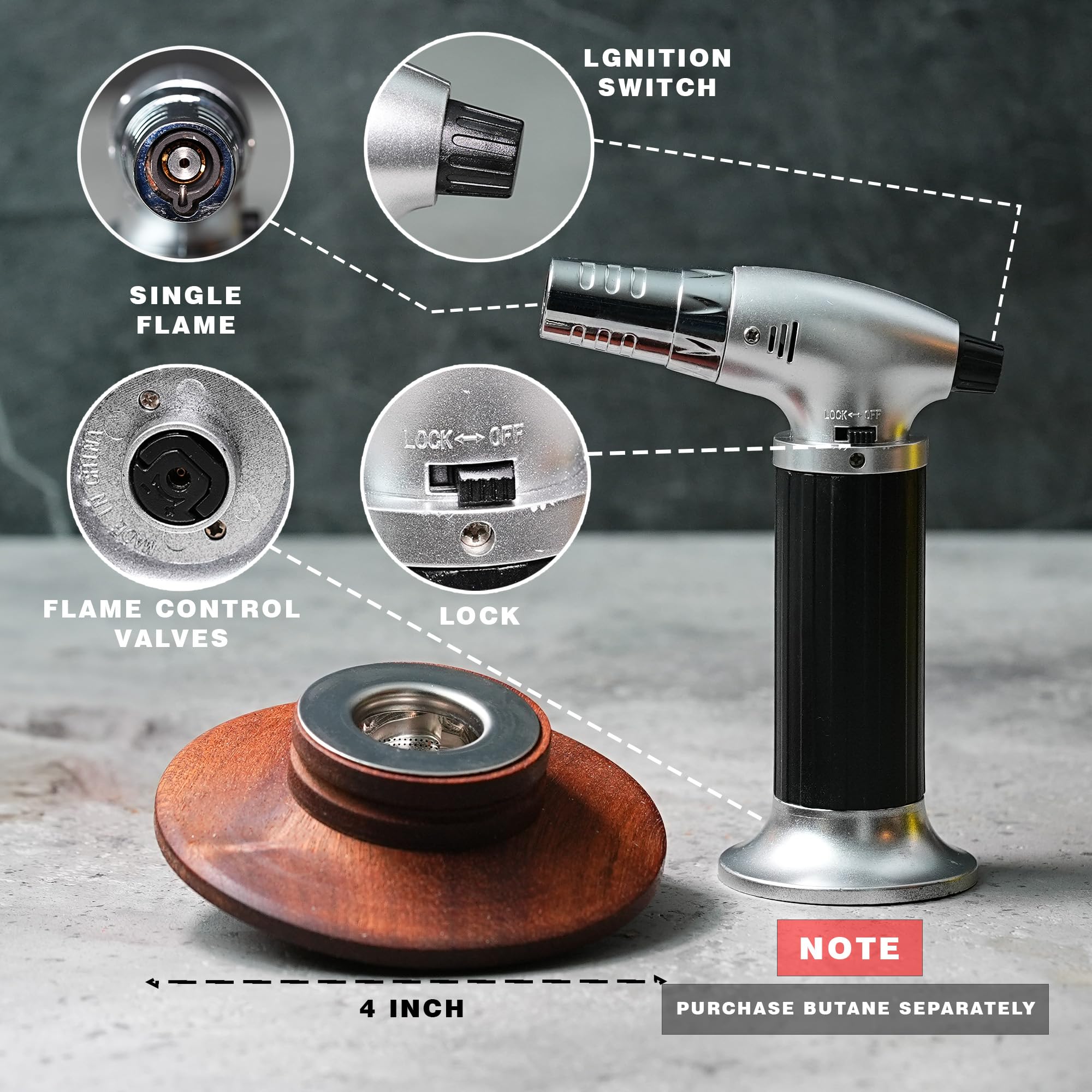 Whiskey Smoker Kit with Torch – 4 Wood Chips & Wooden Box