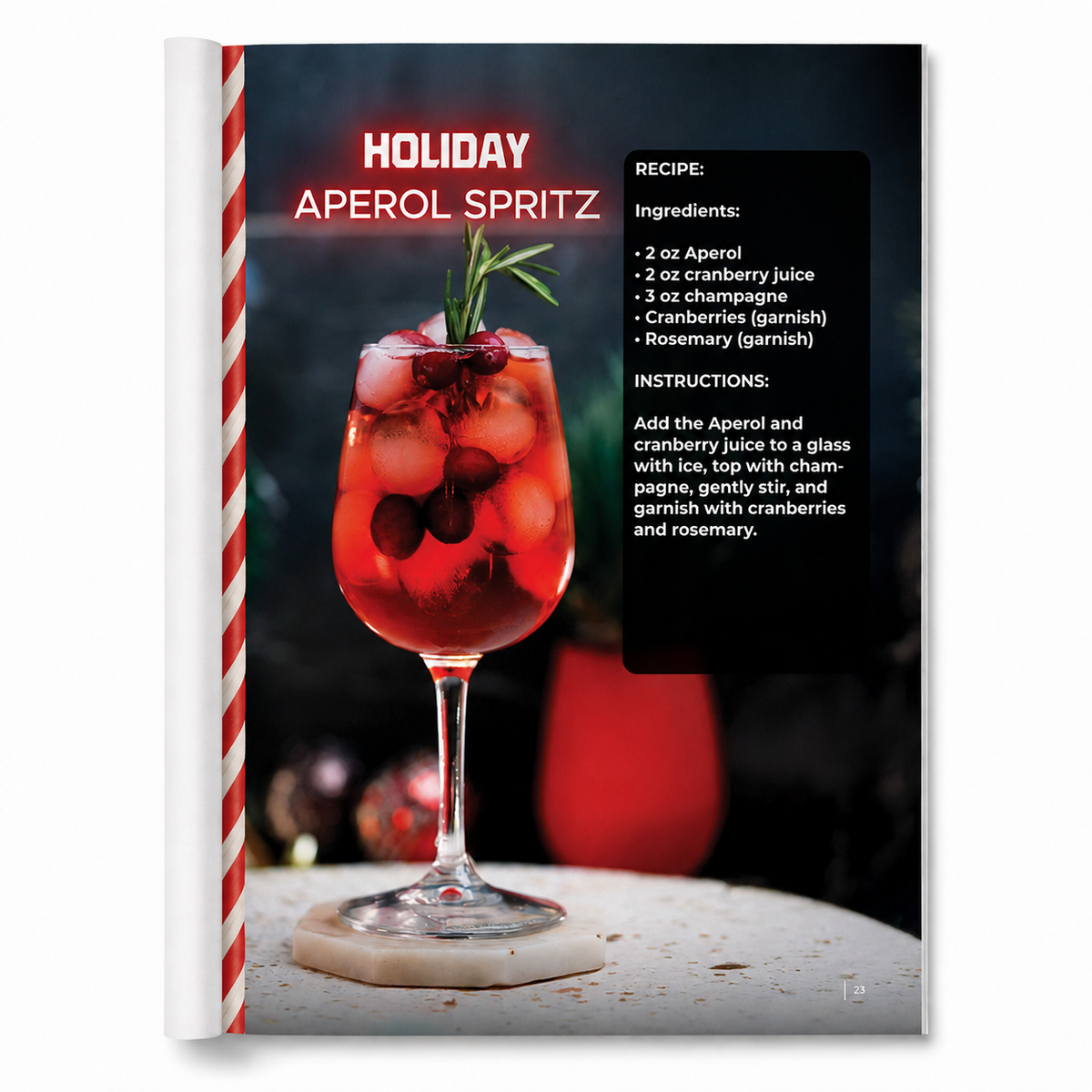 Holiday Aperol Spritz recipe page from the Top 40 Christmas Cocktails book