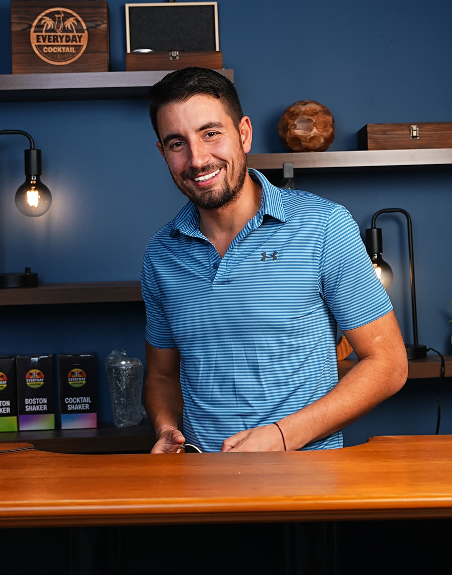 Atanas behind the bar at the Everyday Cocktail studio, instructor of The Bartender Academy