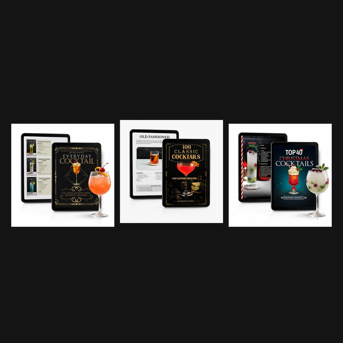 The Cocktail Book Collection: 246 Viral Recipes, 100 Classic Cocktails, and Top 40 Christmas Cocktails, all three e-books