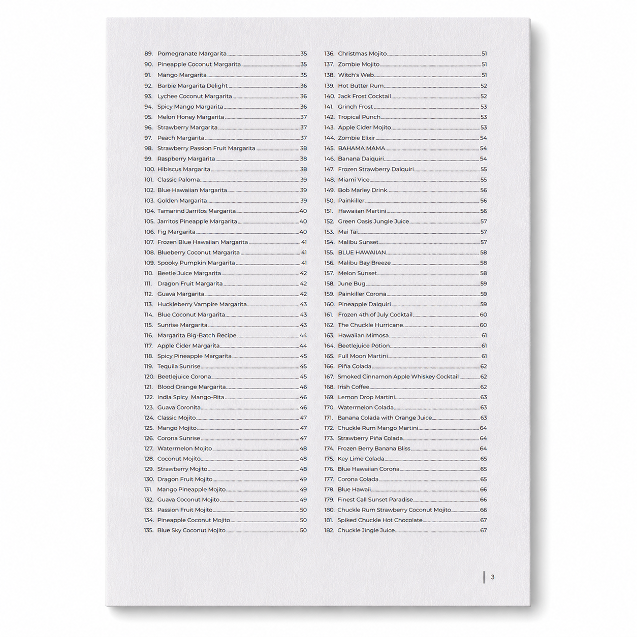 246 Viral Cocktail Recipes paperback, table of contents