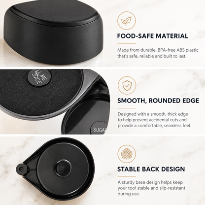 Rimmer details: food safe BPA free ABS plastic, smooth rounded edge, stable back design