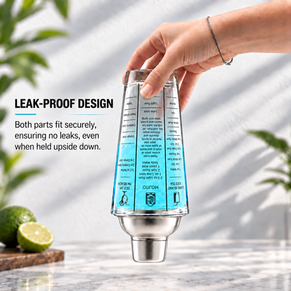 Cocktail Shaker 14 oz Glass with Built-In Recipes and oz/ml Measurements, Everyday Cocktail