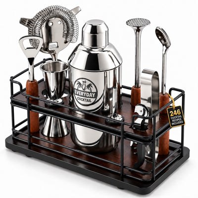 Bartender Kit 10 Piece Cocktail Shaker Set with Wooden Stand, Bar Tools Gift Set, Everyday Cocktail