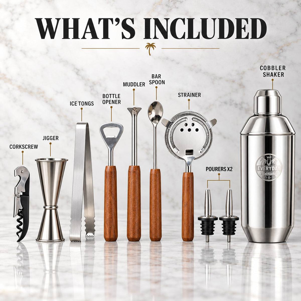 Bartender Kit 10 Piece Cocktail Shaker Set with Wooden Stand, Bar Tools Gift Set, Everyday Cocktail