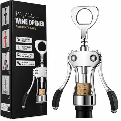 Wing corkscrew wine opener in zinc alloy with its box