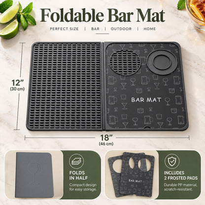 Foldable bar mat 18 x 12 in, folds to 9 x 12 in, includes 2 frosted pads