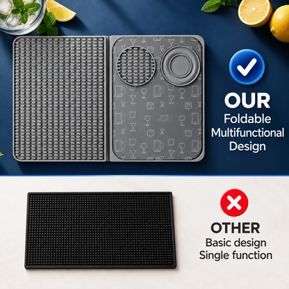 Foldable multifunctional bar mat compared with a basic single function bar mat