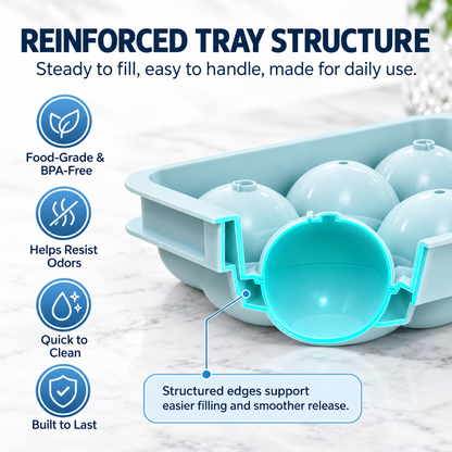 Reinforced food-grade BPA-free ice ball tray structure
