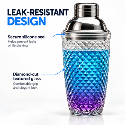 Leak-resistant design: secure silicone seal and diamond cut textured glass