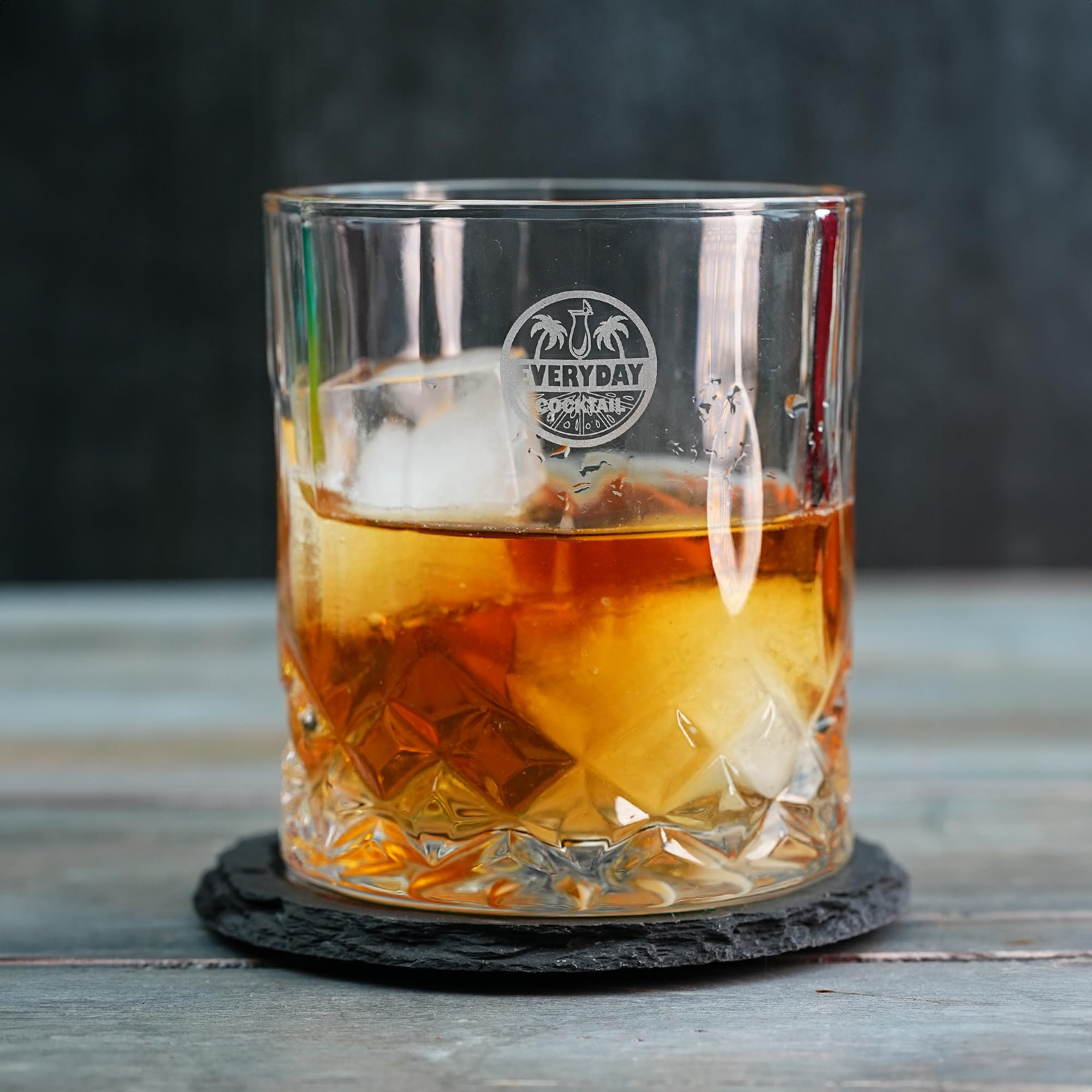 Whiskey Glass Set – 2 Rocks Glasses with Chilling Stones & Coasters in Elegant Wooden Box