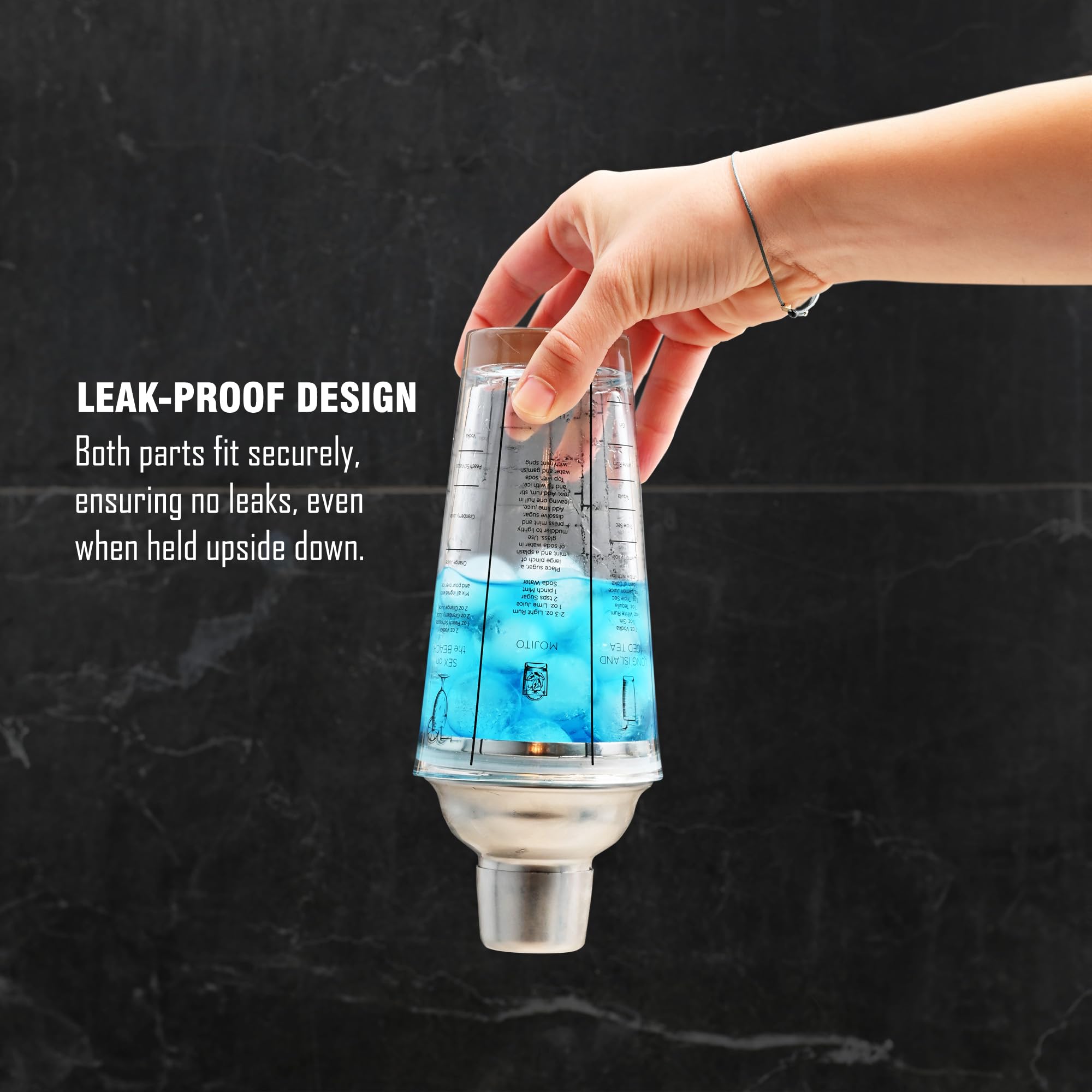 Glass Cocktail Shaker 14 oz – Built-in Recipes & oz/ml Measurements