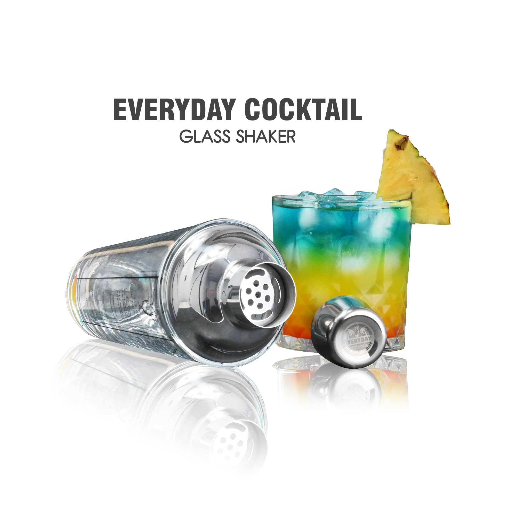 Glass Cocktail Shaker 14 oz – Built-in Recipes & oz/ml Measurements