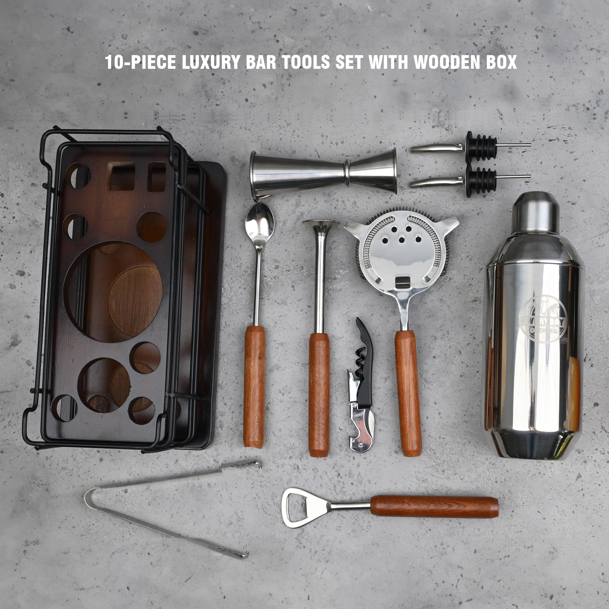 Luxury Bartender Kit – 10-Piece High-Quality Cocktail Shaker Set with Stand