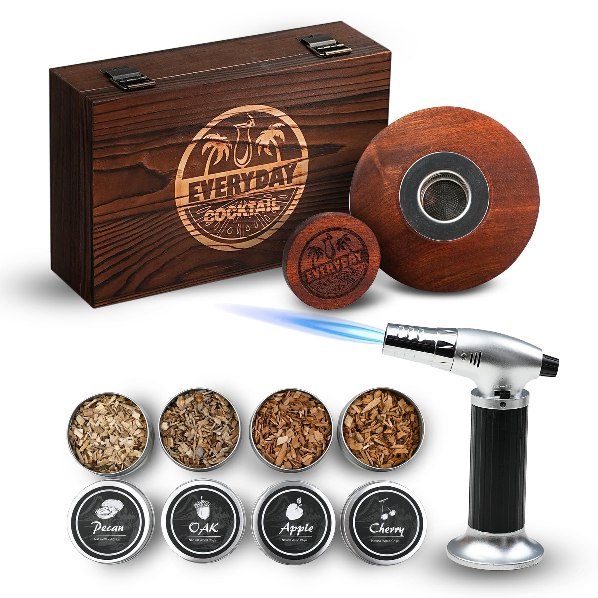 Whiskey Smoker Kit with Torch – 4 Wood Chips & Wooden Box