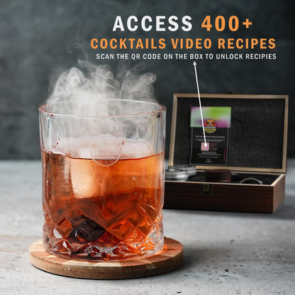 Whiskey Smoker Kit with Torch – 4 Wood Chips & Wooden Box