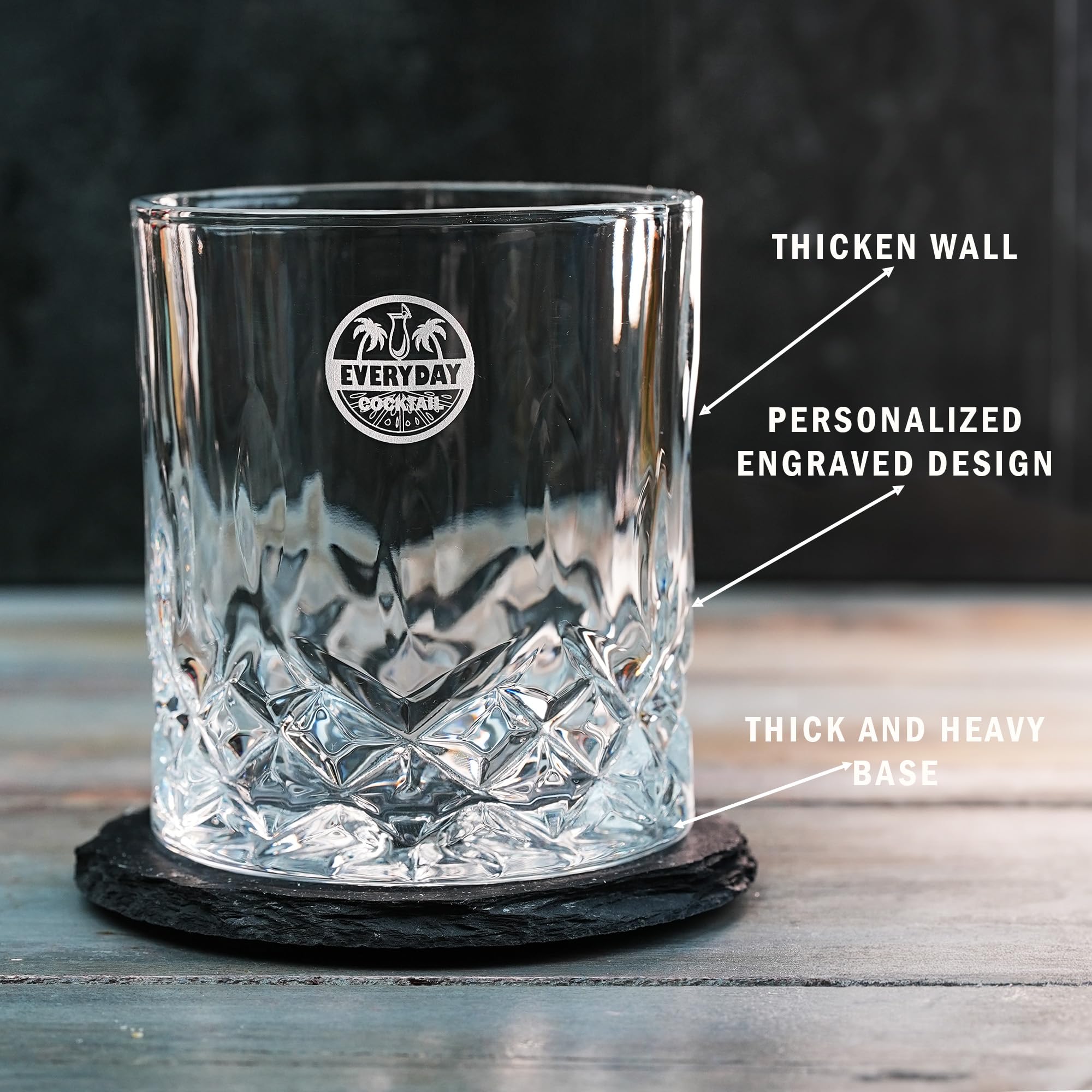 Whiskey Glass Set – 2 Rocks Glasses with Chilling Stones & Coasters in Elegant Wooden Box