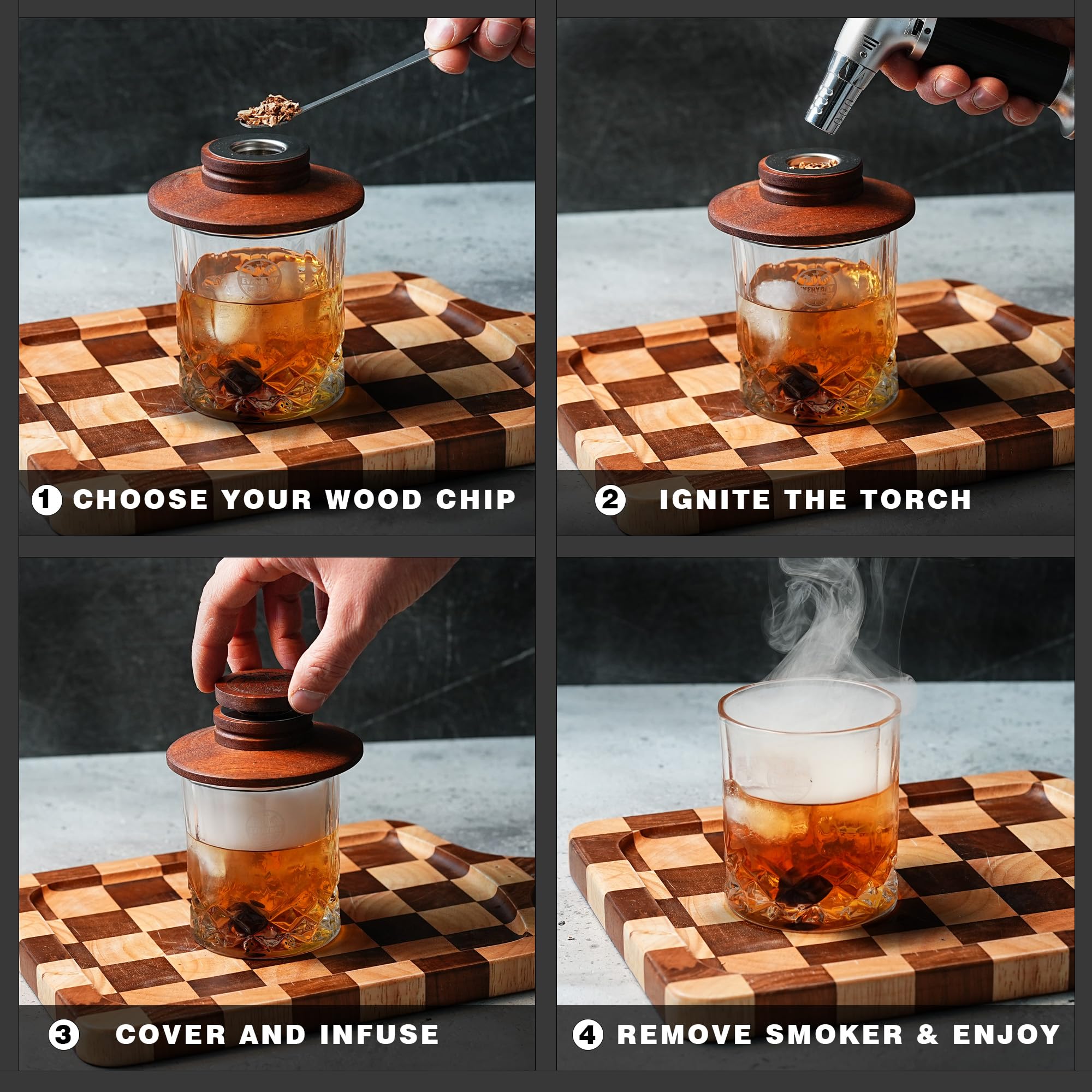 Whiskey Smoker Kit with Torch – 4 Wood Chips & Wooden Box