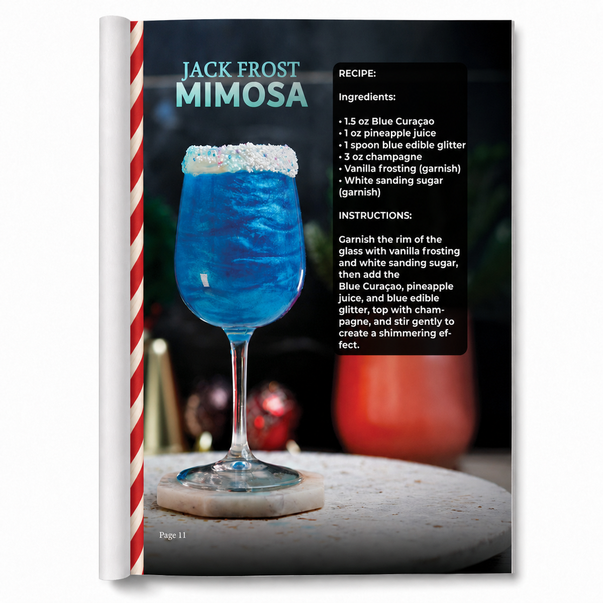 Jack Frost Mimosa recipe page from the Top 40 Christmas Cocktails book 