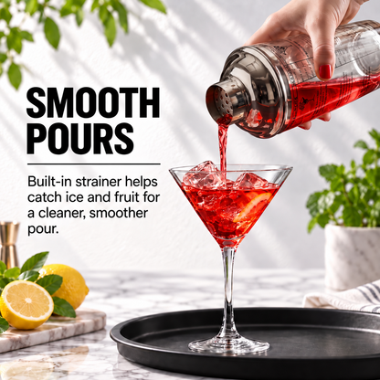 Cocktail Shaker 14 oz Glass with Built-In Recipes and oz/ml Measurements, Everyday Cocktail