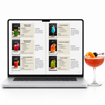 246 Viral Cocktail Recipes e-book open on a tablet at a page of margarita recipes 