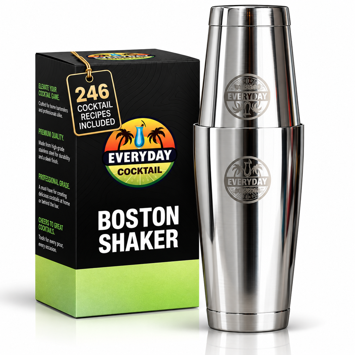 Everyday Cocktail Boston shaker with gift box and 246 cocktail recipes included