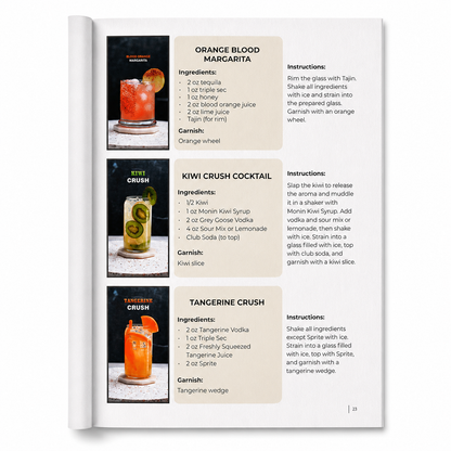 246 Viral Cocktail Recipes paperback, recipe page with cocktail photos 